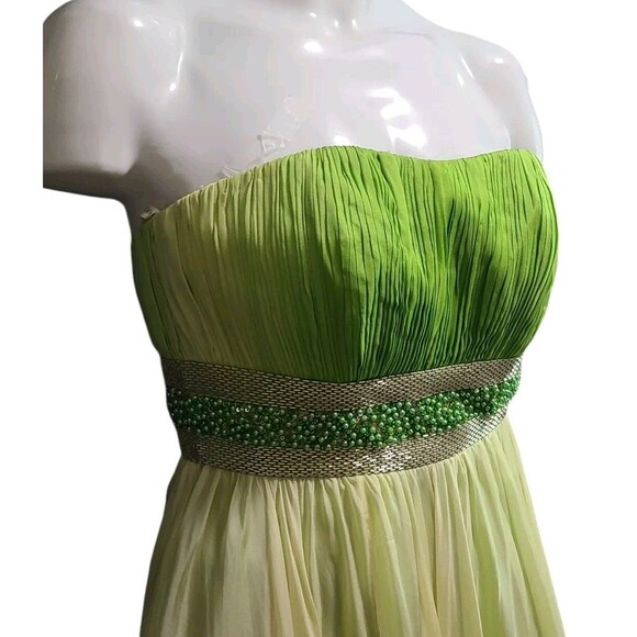 Sherri Hill Dress Womens 6 Green Silk Organza Sequin Strapless Gala Pageant Prom - Picture 3 of 7